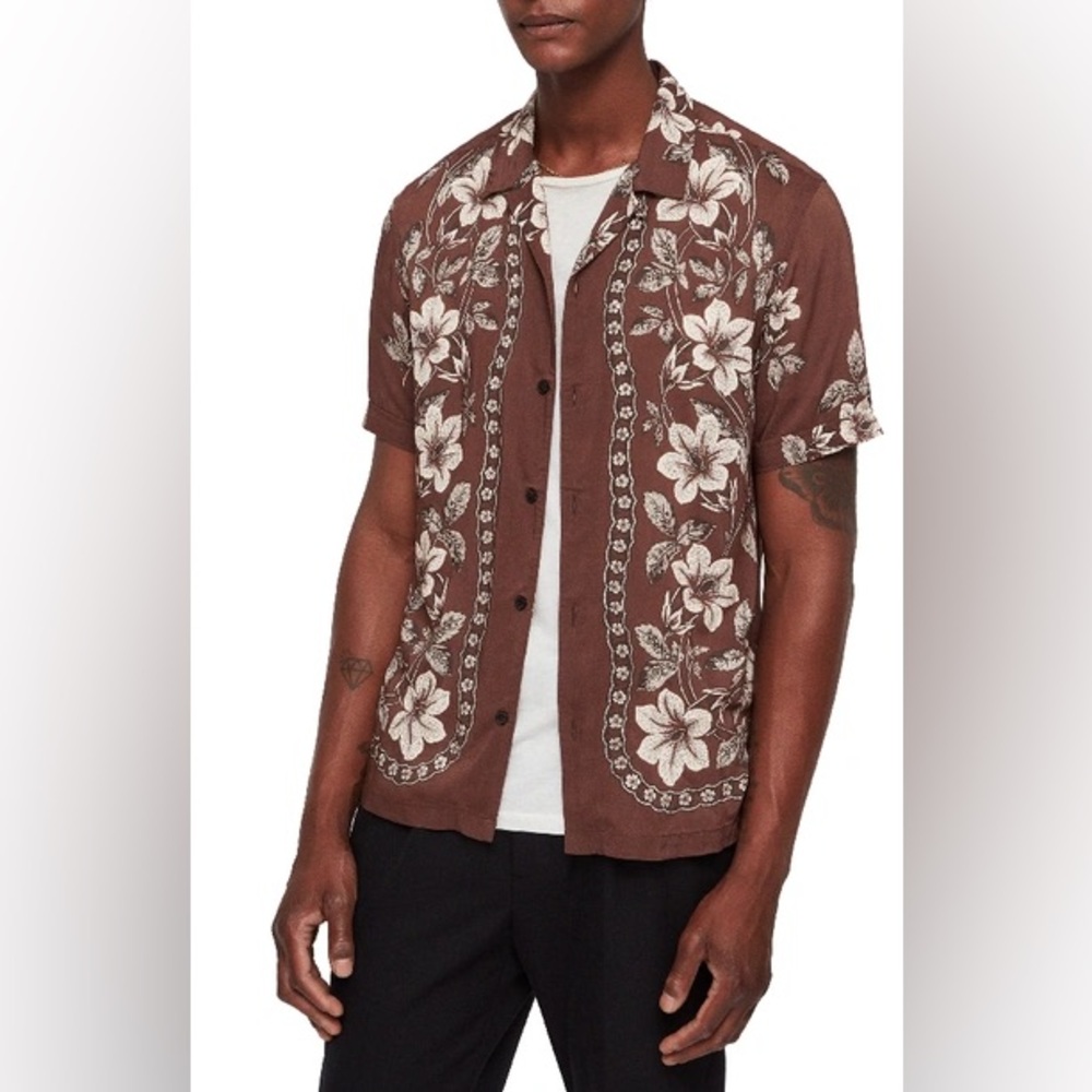 All Saints Brown Floral Casual‎ Button Down Shirt